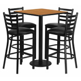 Flash Furniture Natural Bar Table,Square w/Blk Seats,30" MD-0012-GG