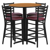 Flash Furniture Natural Bar Table,X-Base w/Burgndy Seats HDBF1027-GG
