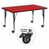 Flash Furniture Activity Table,Rect,Red,30"x60" XU-A3060-REC-RED-H-P-CAS-GG