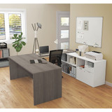 Bestar U Desk,2 Drawers,Bark,Gray,White 160860-4717
