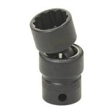 Grey Pneumatic Impact Socket,9/16",3/8"D,Univ 12pt.,Blk 1118U