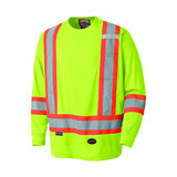 Pioneer Safety Shirt,Hi-Vis,Yellow,Polyester,L V1051260U-L