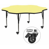 Flash Furniture Activity Table,Flower Shape,Yellow,60" XU-A60-FLR-YEL-T-P-CAS-GG