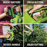 Greenworks 24V 22 In. Cordless Hedge Trimmer w-4.0 Ah USB Battery & Charger 2211202 727226