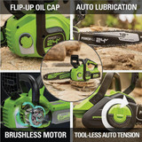 Greenworks 24V 12 In. Cordless Brushless  Chainsaw with 4.0 Ah Battery & Charger 2016602 707821