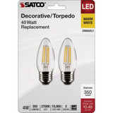 Satco 40W Equivalent Warm White B11 Medium Traditional LED Decorative Light Bulb (2-Pack)