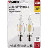 Satco 25W Equivalent Warm White CA10 Candelabra LED Decorative Light Bulb (2-Pack)