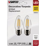 Satco 60W Equivalent Warm White B11 Medium Traditional LED Decorative Light Bulb (2-Pack)