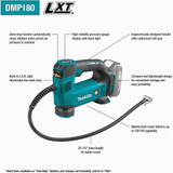 Makita 18-Volt LXT Lithium-Ion 120 psi Cordless Inflator (Tool Only) DMP180ZX 388359