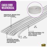 M-D Building Products 30 Ft. White Replaceable Caulk Cord Weatherseal for Small Gaps & Cracks
