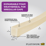 M-D Building Products PLATINUM 1 In. Neutral Expandable Foam Weatherseal for Uneven Gaps