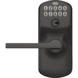 Schlage Matte Black Electronic Keypad Entry Latitude Lever with Plymouth Trim