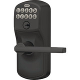 Schlage Matte Black Electronic Keypad Entry Latitude Lever with Plymouth Trim
