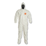 Tychem 4000 Coverall, Attached Hood and Sock, Elastic Wrists, Zipper, Storm Flap, White, Large