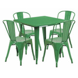 Flash Furniture Green Metal Table Set,31.5SQ ET-CT002-4-30-GN-GG