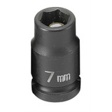 Grey Pneumatic Socket,7mm,1/4"D,Impact,Mag 6pt.,Blk 907MG