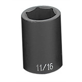 Grey Pneumatic Impact Socket,11/16",1/2"D,6pt. 2022R