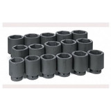 Grey Pneumatic Socket Set,1"D,16 pcs. 9016D