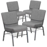 Flash Furniture Gray Fabric Church Chair,PK4 4-XU-CH0221-GY-SV-BAS-GG