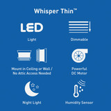 Panasonic Whisper Thin 80/100 CFM 0.5/0.9 Sones 120V Auto Bath Exhaust Fan with LED Light