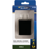 Blue Jet AC Outlet Black Dual 3.4A Wall USB Charger