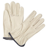 Quality Grain Cowhide Leather Driver Gloves, X-Large, Unlined, Natural, Shirred Elastic Back Pack of 12