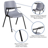 Flash Furniture Tablet Arm Chair,Right Hand Flip-Up,Gray RUT-EO1-GY-RTAB-GG
