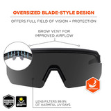 Ergodyne Safety Glasses,AFASPZ,Smoke Lens,Blk Fr AEGR-AFASP
