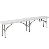 Flash Furniture Plastc Bench,11"Wx72"L,Folding,White DAD-YCD-183Z-2-GG