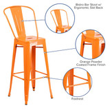 Flash Furniture Org Metal Outdoor Stool,30" CH-31320-30GB-OR-GG