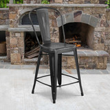Flash Furniture Distressed Black Metal Stool,PK4 4-ET-3534-24-BK-GG