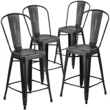 Flash Furniture Distressed Black Metal Stool,PK4 4-ET-3534-24-BK-GG