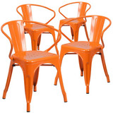 Flash Furniture Orange Metal Indoor-Outdoor Chair w,PK4 4-CH-31270-OR-GG