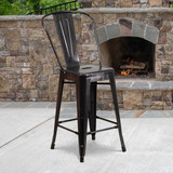 Flash Furniture Black Metal Outdoor Stool,24",PK4 4-CH-31320-24GB-BQ-GG