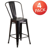 Flash Furniture Black Metal Outdoor Stool,24",PK4 4-CH-31320-24GB-BQ-GG
