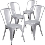 Flash Furniture Silver Metal Indoor-Outdoor Stackab,PK4 4-CH-31230-SIL-GG