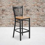 Flash Furniture Black Vert Stool-Nat Seat,PK2 2-XU-DG-6R6B-VRT-BAR-NATW-GG