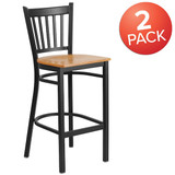 Flash Furniture Black Vert Stool-Nat Seat,PK2 2-XU-DG-6R6B-VRT-BAR-NATW-GG