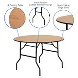 Flash Furniture Fold Table,Wood,Clear Finish,Round,48" YT-WRFT48-TBL-GG