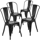 Flash Furniture Black Metal Indoor-Outdoor Stackabl,PK4 4-CH-31230-BK-GG