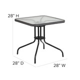 Flash Furniture Metal Table,Sqr w/Rattan Chairs,Gray,28" TLH-073SQ-037GY2-GG