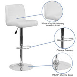 Flash Furniture White Vinyl Barstool,PK2 2-DS-8101B-WH-GG