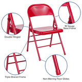Flash Furniture Red Metal Folding Chair,PK4 4-HF3-MC-309AS-RED-GG