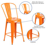 Flash Furniture Org Metal Outdoor Stool,24" CH-31320-24GB-OR-GG