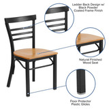 Flash Furniture Restaurant Chair,Ladder Back,Nat Seat XU-DG6Q6B1LAD-NATW-GG