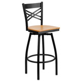 Flash Furniture Black X Swivel Stool-Nat Seat,PK2 2-XU-6F8B-XSWVL-NATW-GG