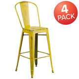 Flash Furniture Distressed Yellow Metal Stool,PK4 4-ET-3534-30-YL-GG