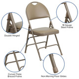 Flash Furniture Beige Vinyl Folding Chair,PK2 2-HA-MC705AV-3-BGE-GG