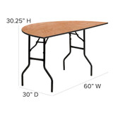 Flash Furniture Fold Table,Wood,Half Round,60" YT-WHRFT60-HF-GG