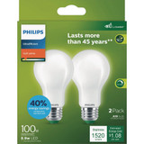 Philips Ultra Efficient 100W Equivalent Soft White Frosted A19 LED Bulb (2-Pack)